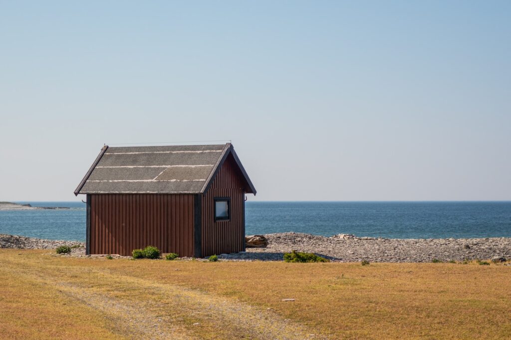brown house near shore